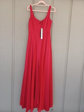 Halston Red Meaghan Gown Size 8 Women Party Cocktail Slit Sleeveless In Scarlet
